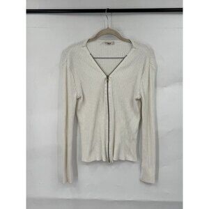 Burton Ribbed Full Zip Sweater Women 2 Ivory Long Sleeve Minimalist Coastal